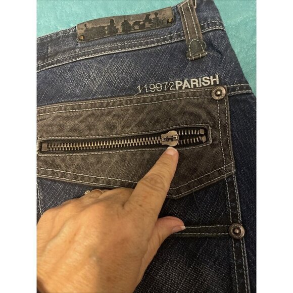 PARISH JEANS‎ health wealth wisdom & men Sz 40 Blue With Black Trim, Wide leg - Picture 12 of 16